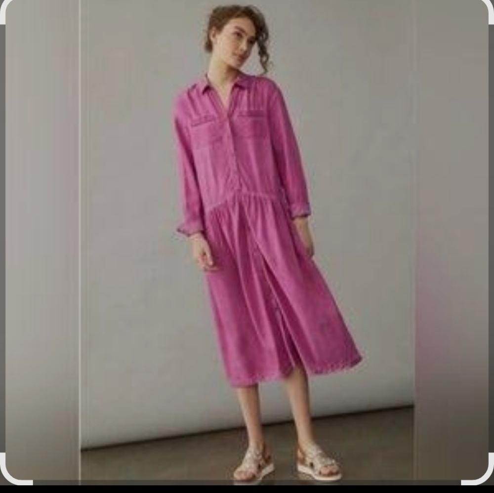 Pilcro Magenta Button-Down Midi Dress